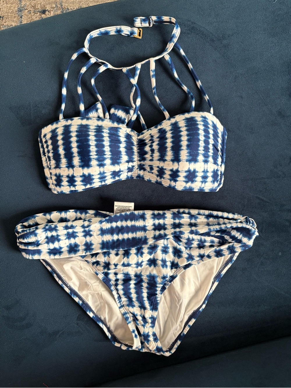 La Blanca Blue and White Tie-Dye Bandeau Bikini Set size 4